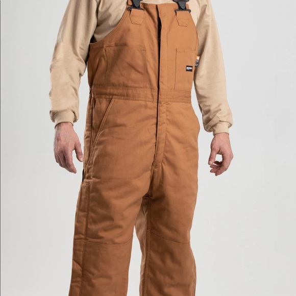 berne Other - Men's Berne LARGE Workwear FR Deluxe Bib Overalls Duck Brown Chest 44-46 NWT
